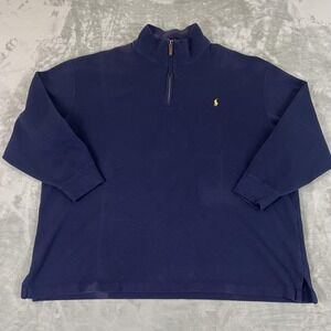 Vintage Polo Ralph Lauren Sweatshirt Mens Big 3XL Blue 1/4 Zip Pullover Fleece